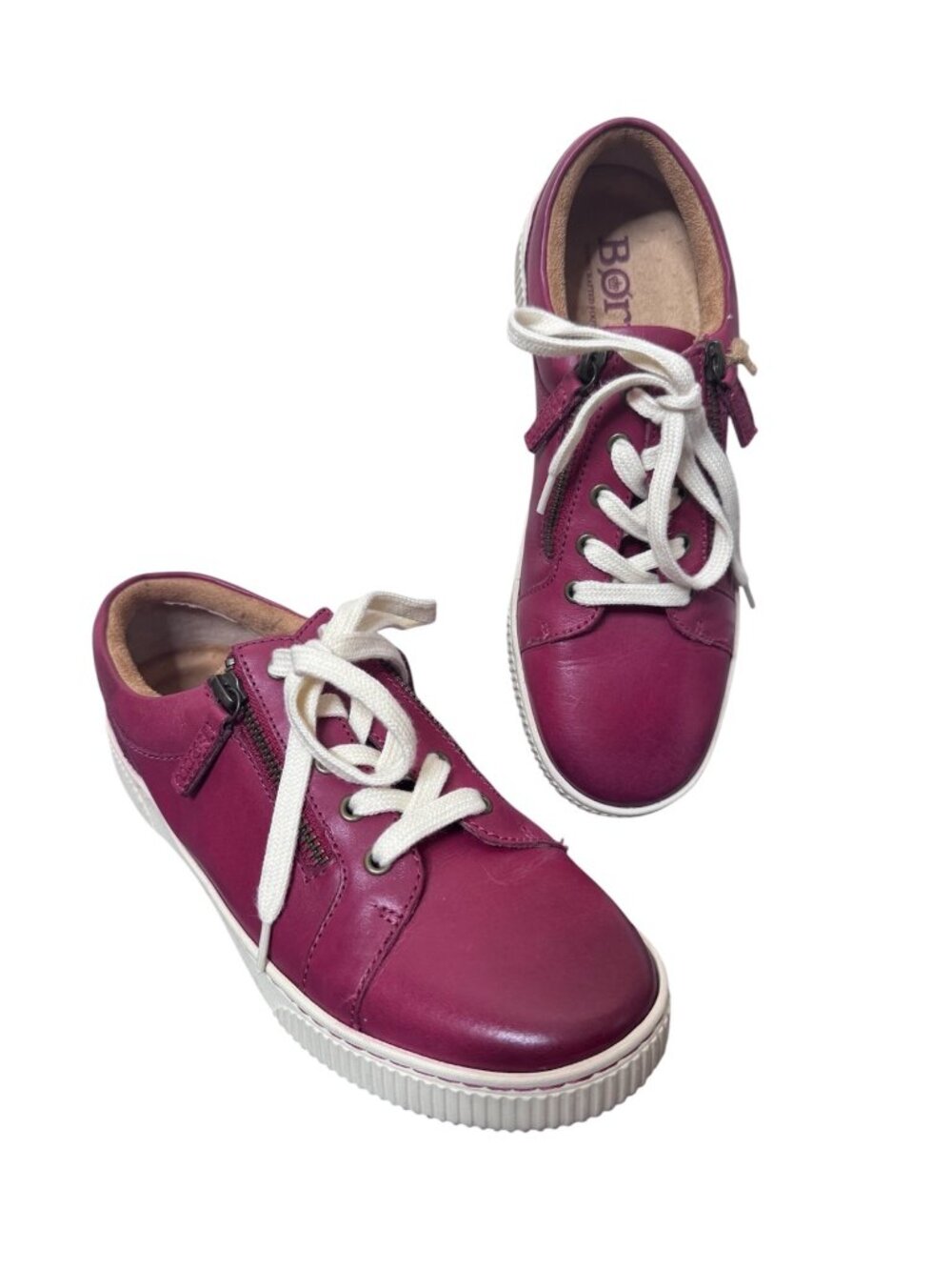 Born Women's Paloma Leather Zip Lace-up Sneaker, Red Size 8.5M